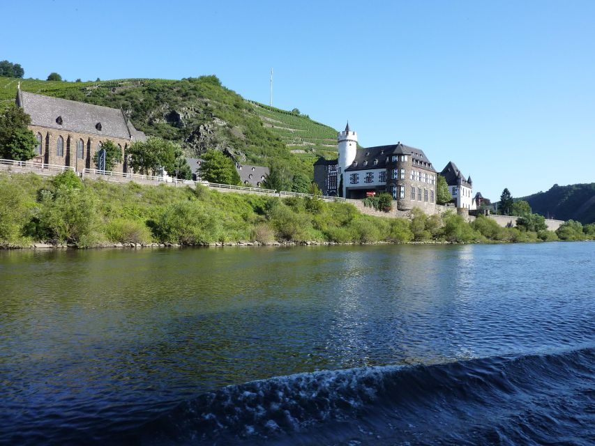 2-River Day-trip by boat to Koblenz and return from Alken - Leaving Alken, cruising the Moselle with castles and steep slopes