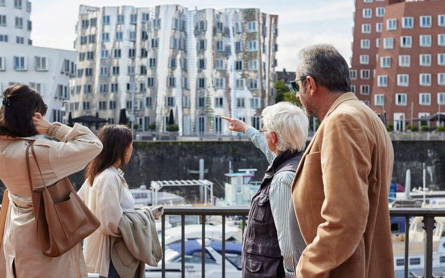 Düsseldorf: Media Harbor and Rhinetower - MedienHafen architecture walk: Gehry quirks and Landtag lines