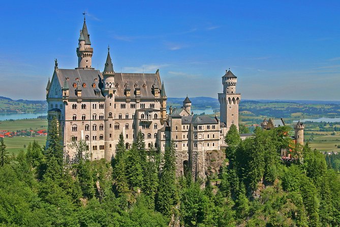 Neuschwanstein Castle above the Bavarian foothills